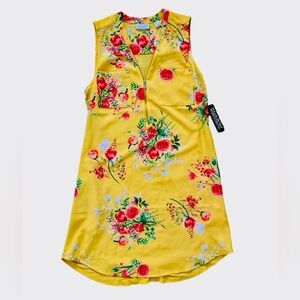 New York and Company Stretch Yellow Floral Sleeveless Dress Size Medium